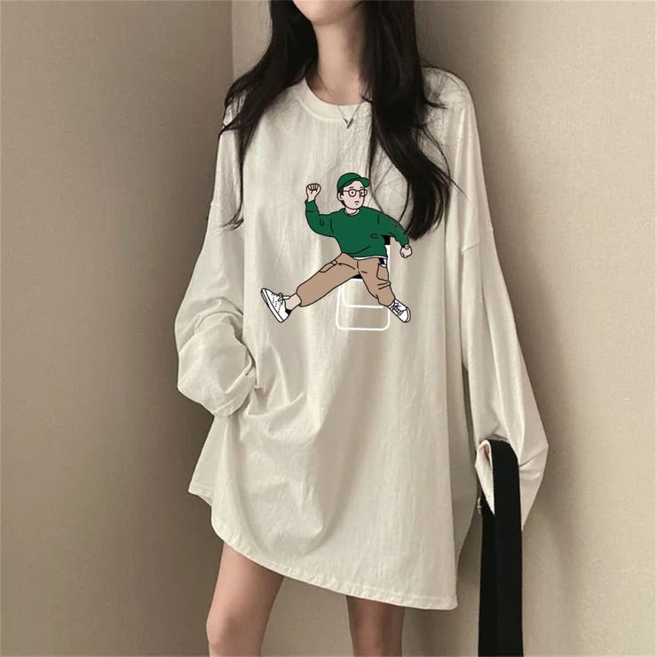 WHITE | ルーズフィットカットソートップス/男の子プリント/ワンピース丈 | LETee