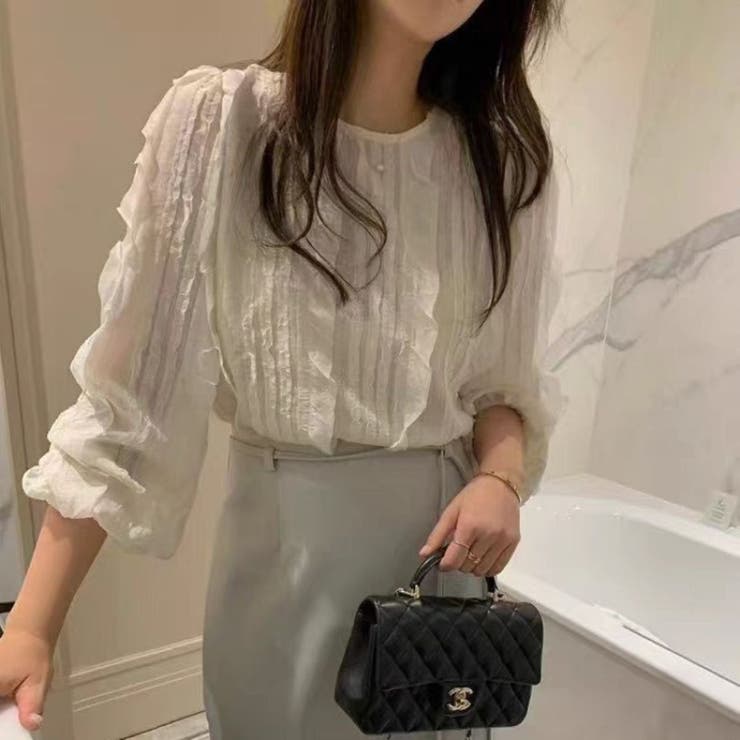 フリル織柄ブラウス/ボリューム袖/袖口ゴム | LETee | 詳細画像3 