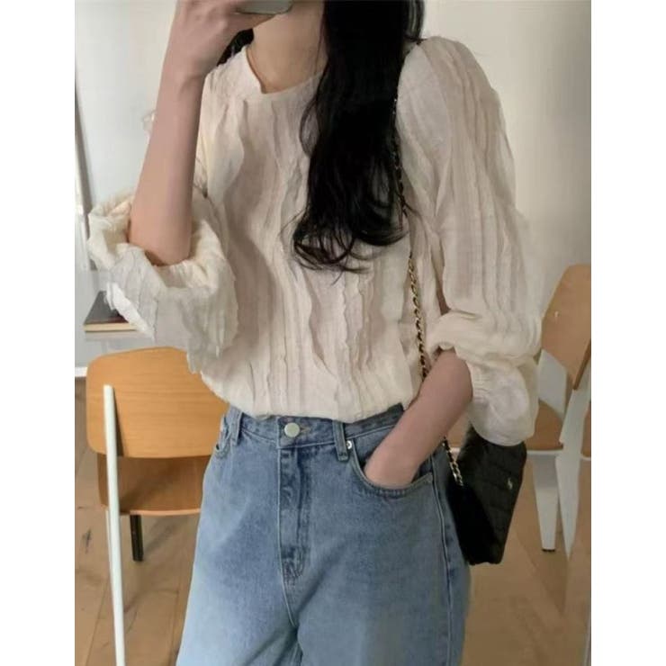 フリル織柄ブラウス/ボリューム袖/袖口ゴム | LETee | 詳細画像4 