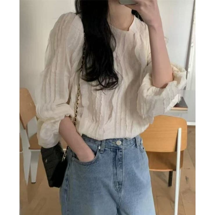 フリル織柄ブラウス/ボリューム袖/袖口ゴム | LETee | 詳細画像5 