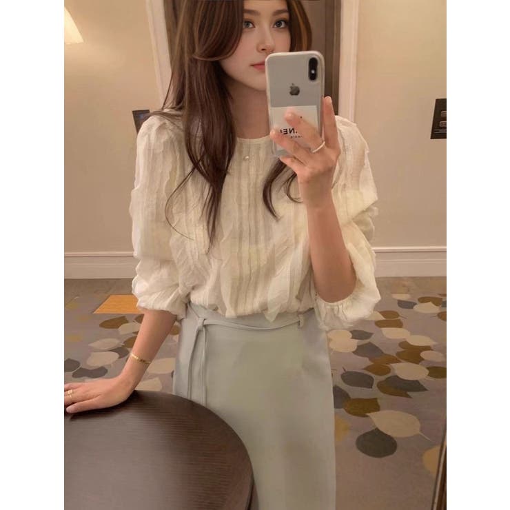 フリル織柄ブラウス/ボリューム袖/袖口ゴム | LETee | 詳細画像6 