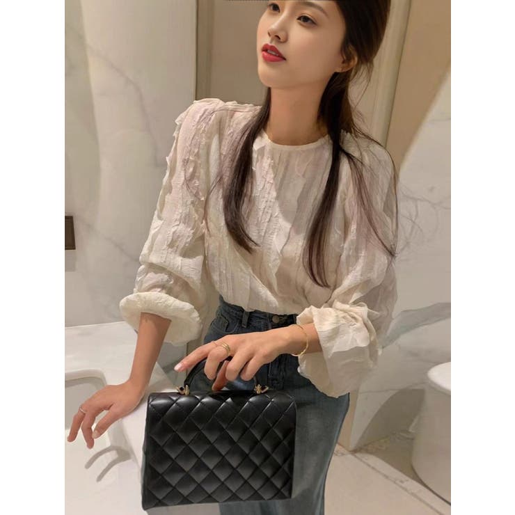 フリル織柄ブラウス/ボリューム袖/袖口ゴム | LETee | 詳細画像7 