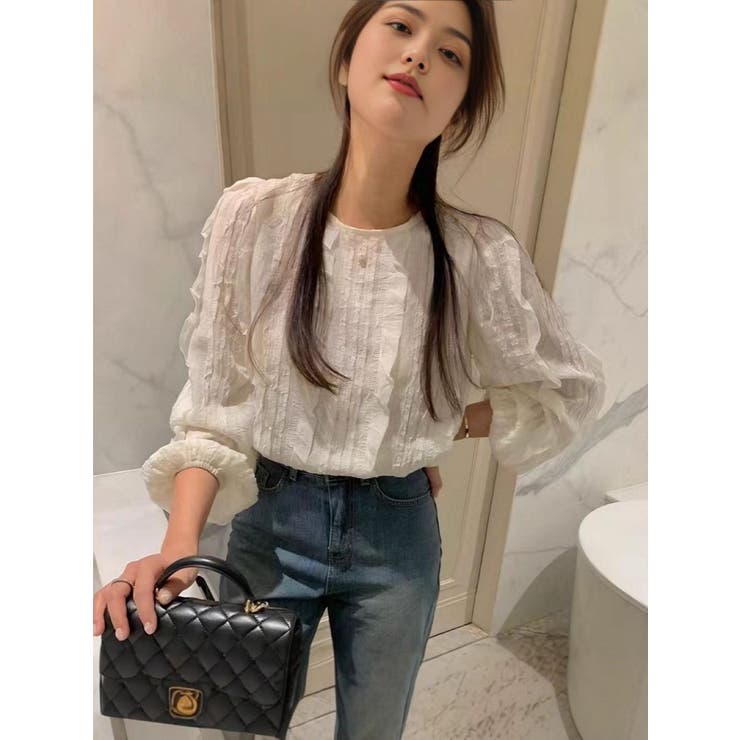 フリル織柄ブラウス/ボリューム袖/袖口ゴム | LETee | 詳細画像8 