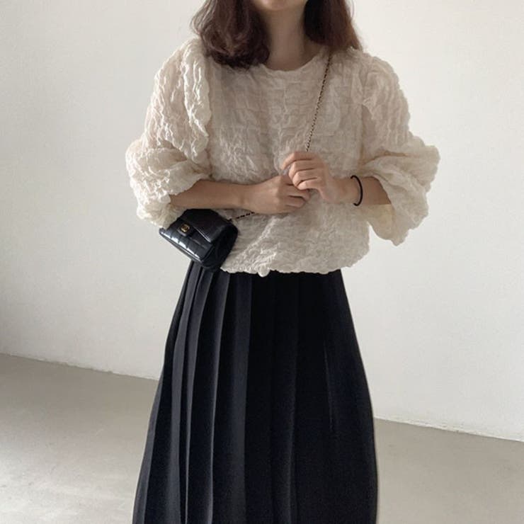 ワッフル風変わり織プルオーバーブラウス/袖口ゴム/ボリューム袖 | LETee | 詳細画像3 