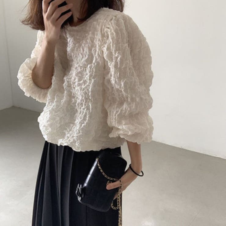 ワッフル風変わり織プルオーバーブラウス/袖口ゴム/ボリューム袖 | LETee | 詳細画像4 