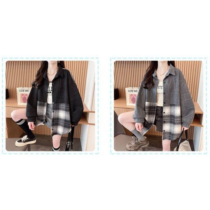 異素材ドッキングビッグシャツ/チェック柄/英字ジャカード | LETee | 詳細画像13 