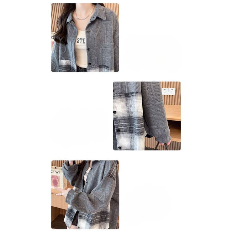 異素材ドッキングビッグシャツ/チェック柄/英字ジャカード | LETee | 詳細画像14 