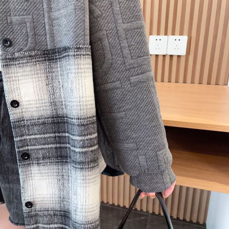 異素材ドッキングビッグシャツ/チェック柄/英字ジャカード | LETee | 詳細画像8 