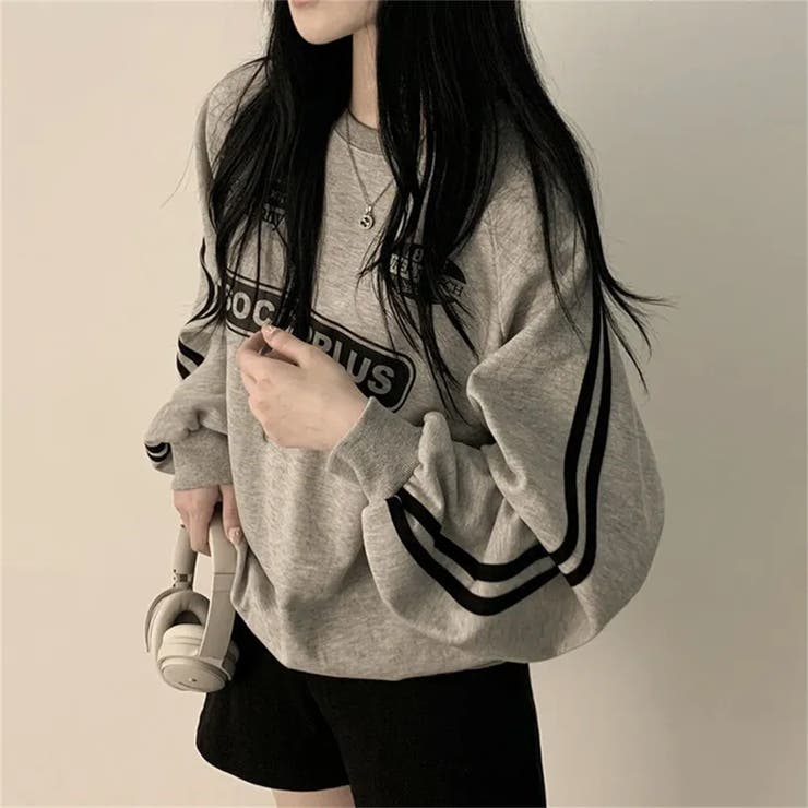 袖ラインロゴプリントトレーナー/２本ライン/フロントロゴプリント | LETee | 詳細画像1 