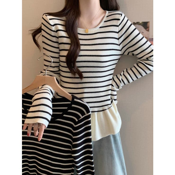 ボーダーニットプルオーバー/裾フリル/ペプラム | LETee | 詳細画像9 