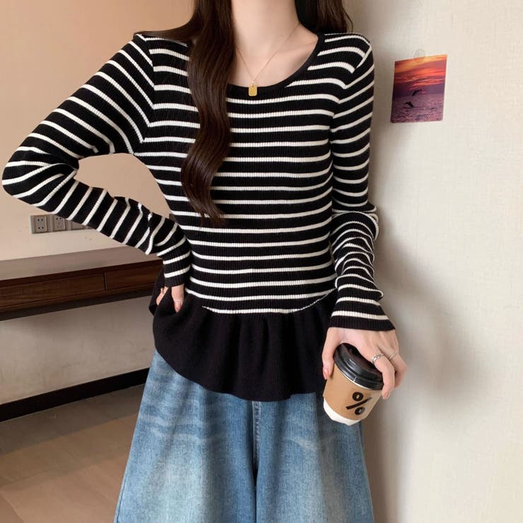 ボーダーニットプルオーバー/裾フリル/ペプラム | LETee | 詳細画像10 