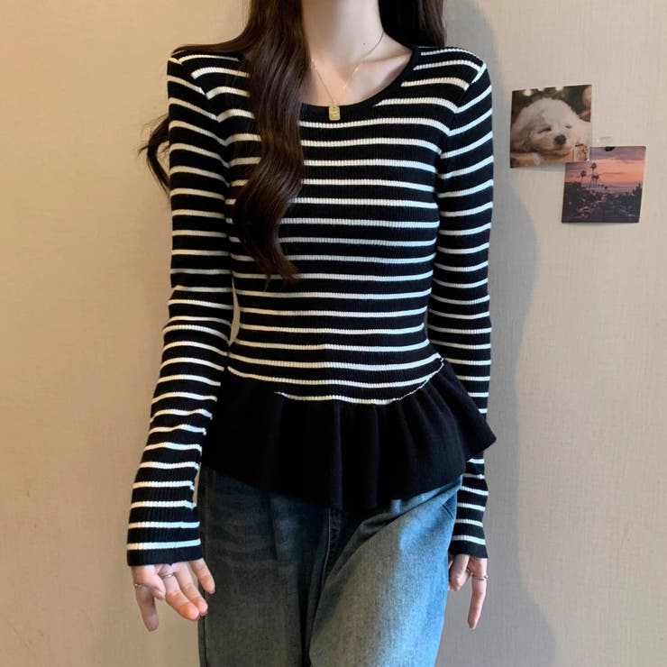 ボーダーニットプルオーバー/裾フリル/ペプラム | LETee | 詳細画像11 