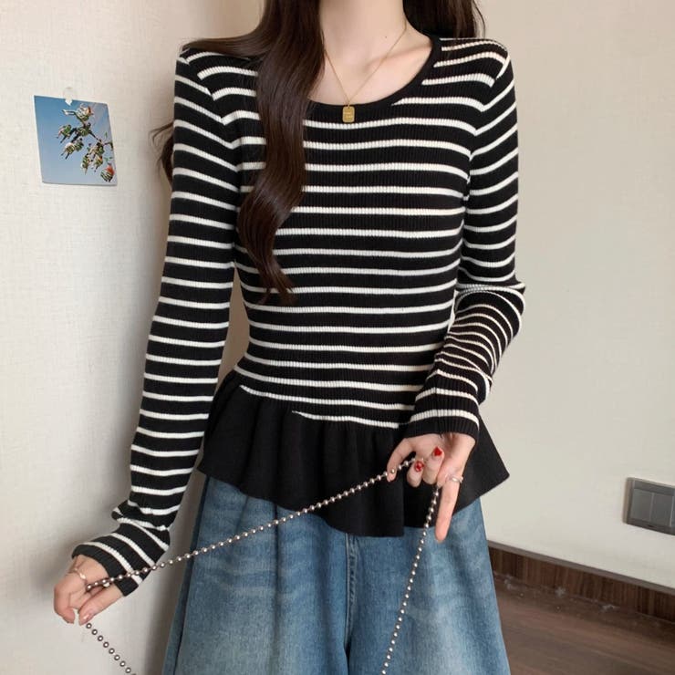 ボーダーニットプルオーバー/裾フリル/ペプラム | LETee | 詳細画像13 