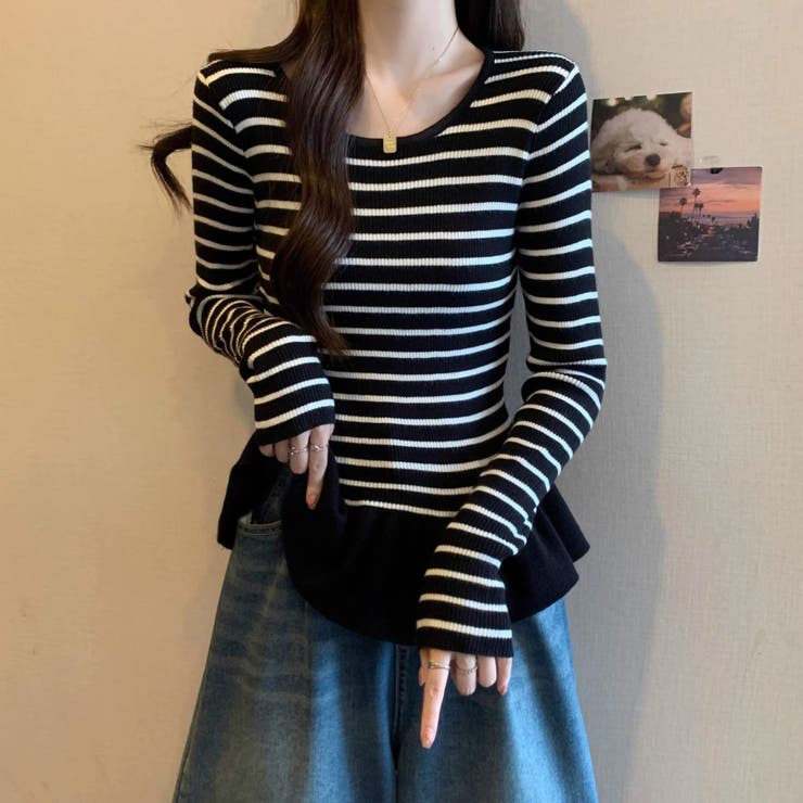 ボーダーニットプルオーバー/裾フリル/ペプラム | LETee | 詳細画像14 