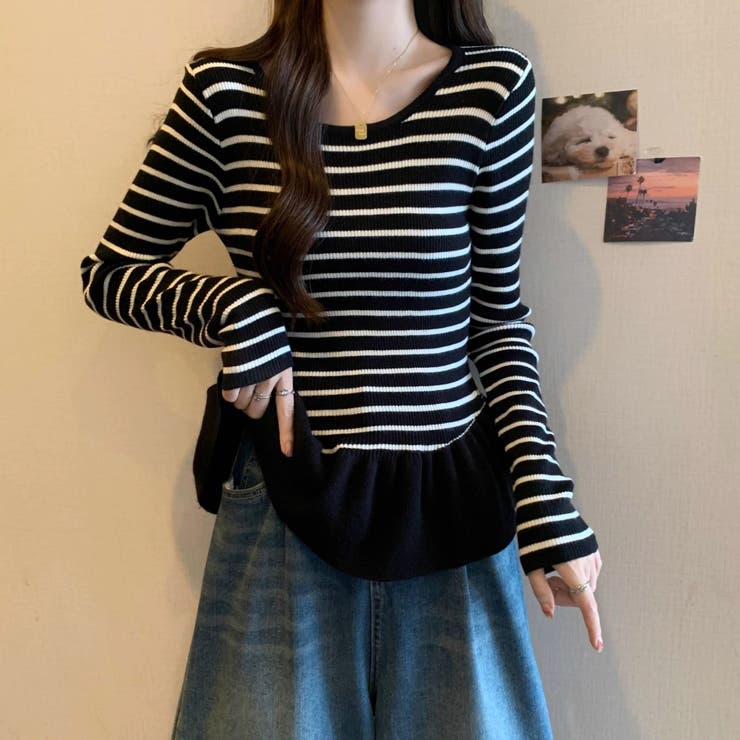 ボーダーニットプルオーバー/裾フリル/ペプラム | LETee | 詳細画像16 