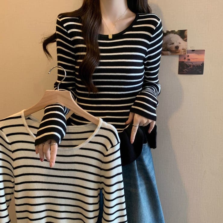 ボーダーニットプルオーバー/裾フリル/ペプラム | LETee | 詳細画像18 