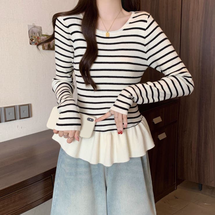 ボーダーニットプルオーバー/裾フリル/ペプラム | LETee | 詳細画像19 