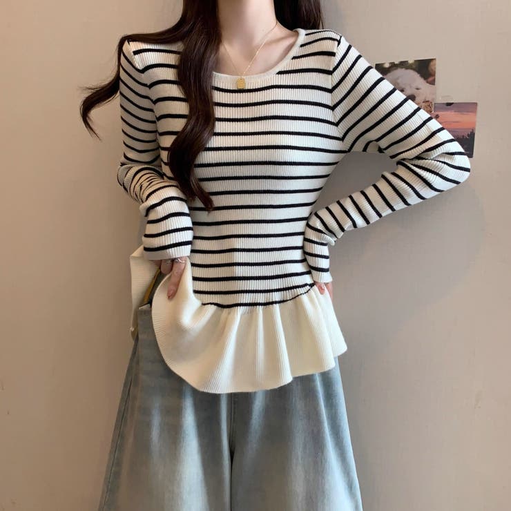 ボーダーニットプルオーバー/裾フリル/ペプラム | LETee | 詳細画像3 