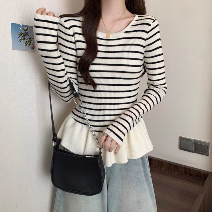 ボーダーニットプルオーバー/裾フリル/ペプラム | LETee | 詳細画像8 