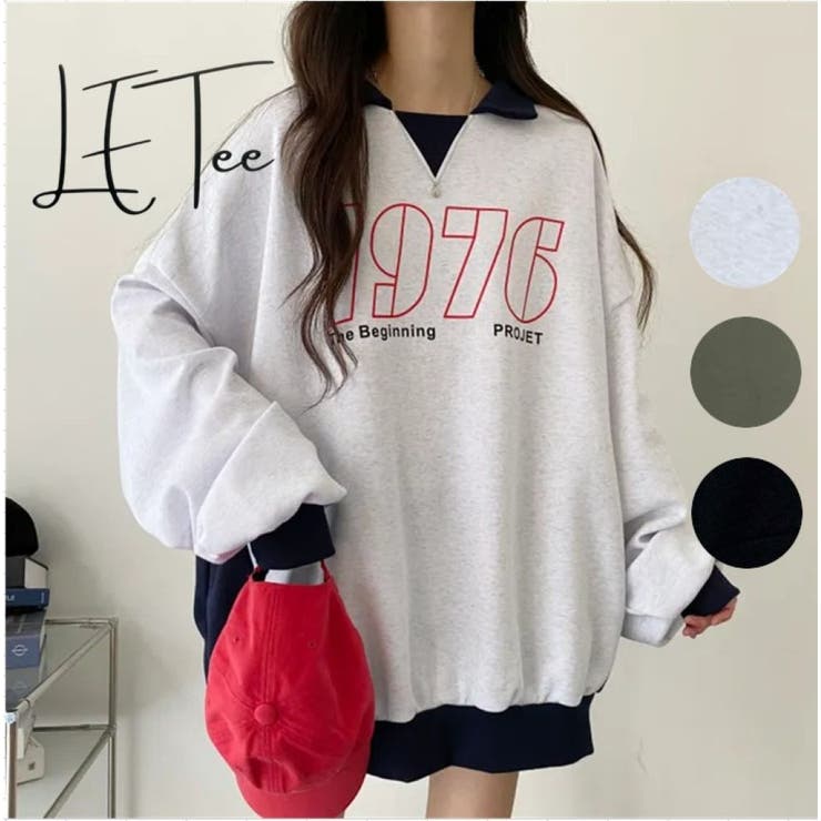 GREY | 配色えり付きプルオーバー/スキッパー/バイカラートップス | LETee