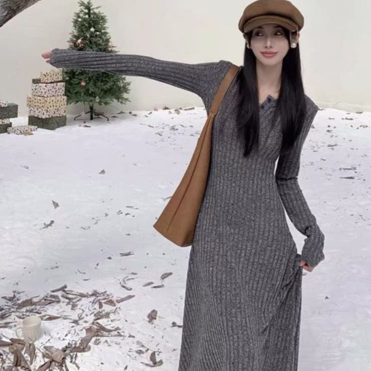 GREY | ヘンリーネックAラインカットソーワンピース | LETee