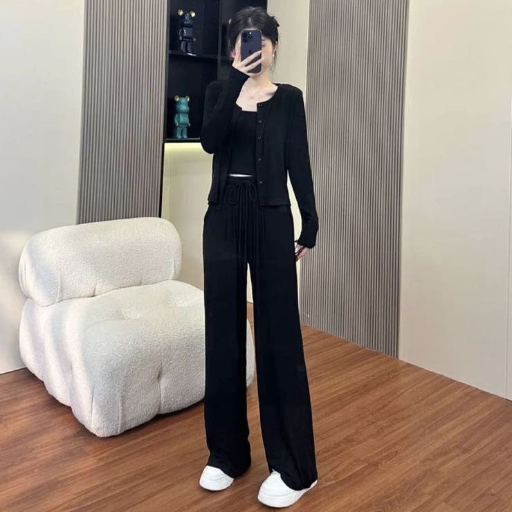 BLACK | パンツセットアップ/スリーピース/パンツ+カーディガン+インナー | LETee