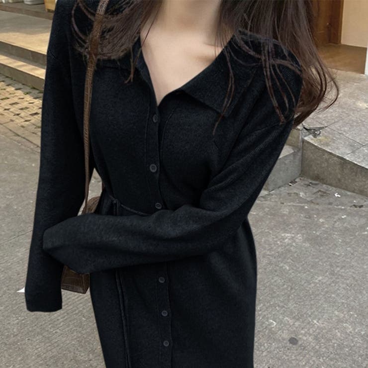 前開きえり付きニットワンピース/ストリングベルト | LETee | 詳細画像24 