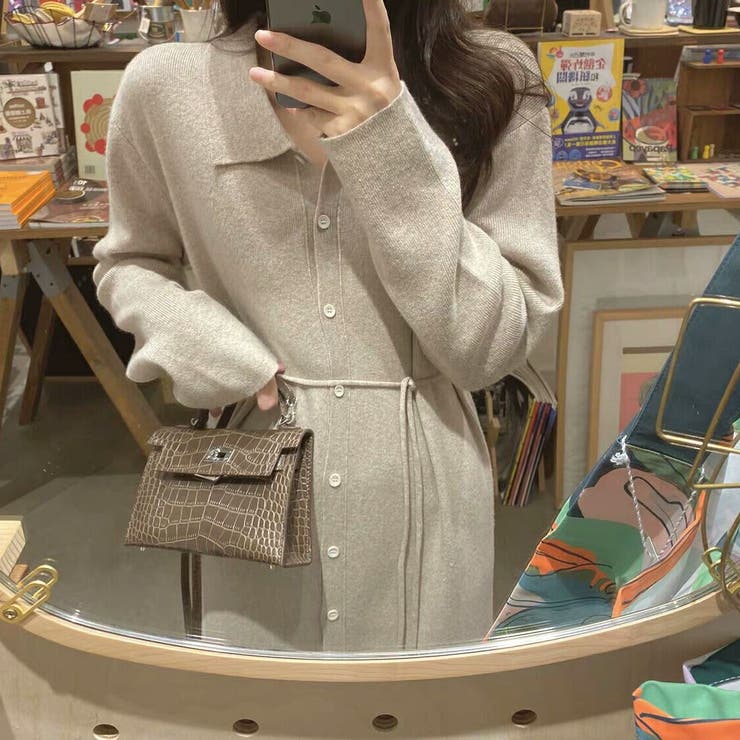 前開きえり付きニットワンピース/ストリングベルト | LETee | 詳細画像9 