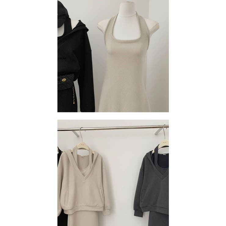 ホルターネックワンピース＆Vプルオーバーセットアップ/裾スリット | LETee | 詳細画像18 