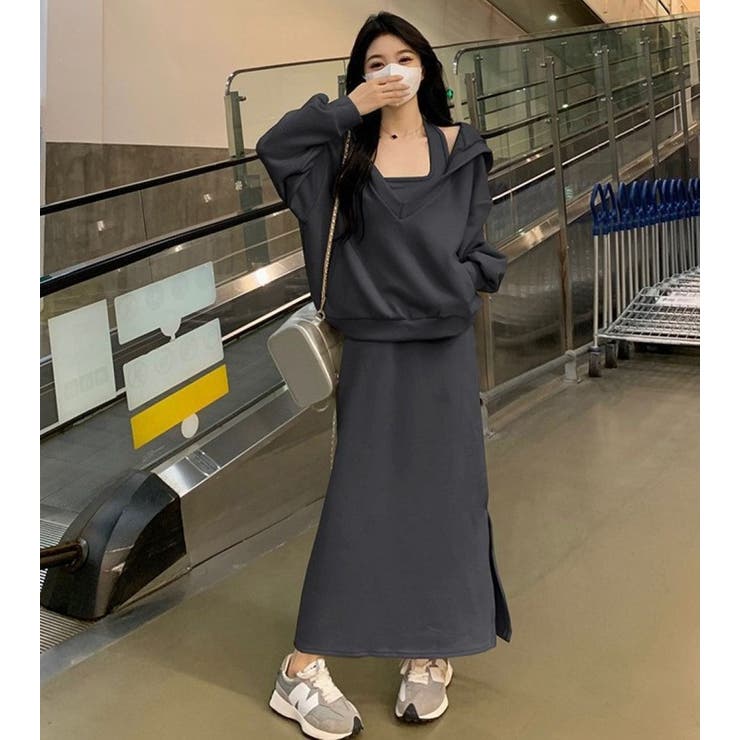 ホルターネックワンピース＆Vプルオーバーセットアップ/裾スリット | LETee | 詳細画像4 