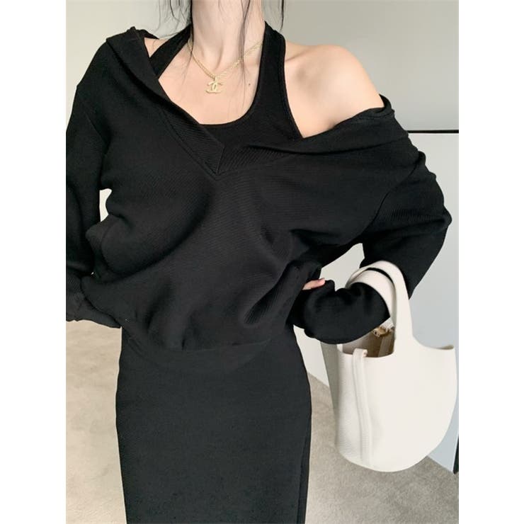 ホルターネックワンピース＆Vプルオーバーセットアップ/裾スリット | LETee | 詳細画像7 