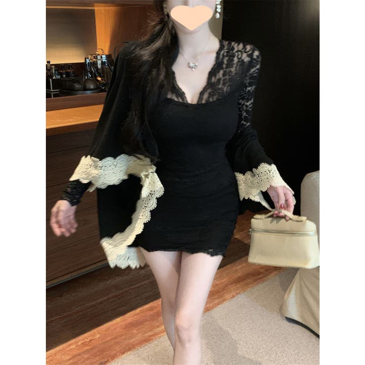 レースミニワンピース/Vネック/肩袖シースルー | LETee | 詳細画像9 