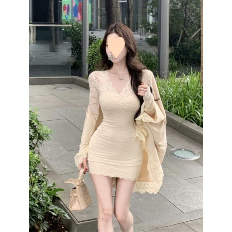 レースミニワンピース/Vネック/肩袖シースルー | LETee | 詳細画像12 