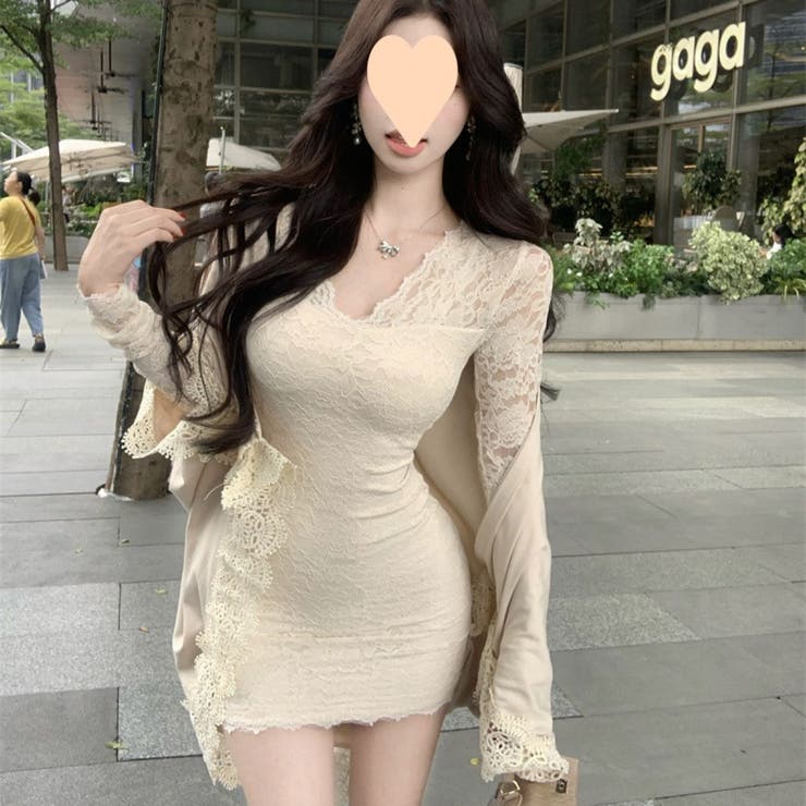 レースミニワンピース/Vネック/肩袖シースルー | LETee | 詳細画像13 