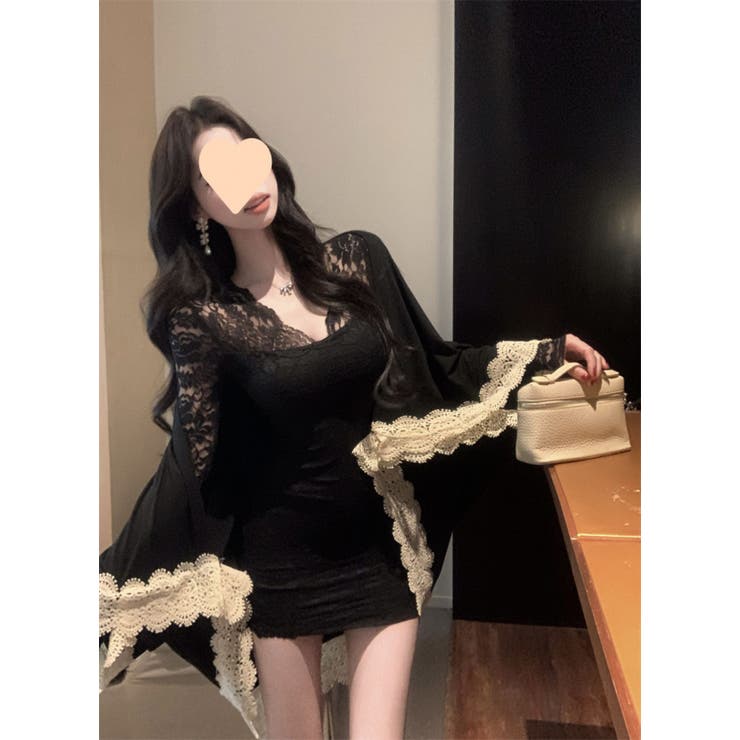 レースミニワンピース/Vネック/肩袖シースルー | LETee | 詳細画像1 