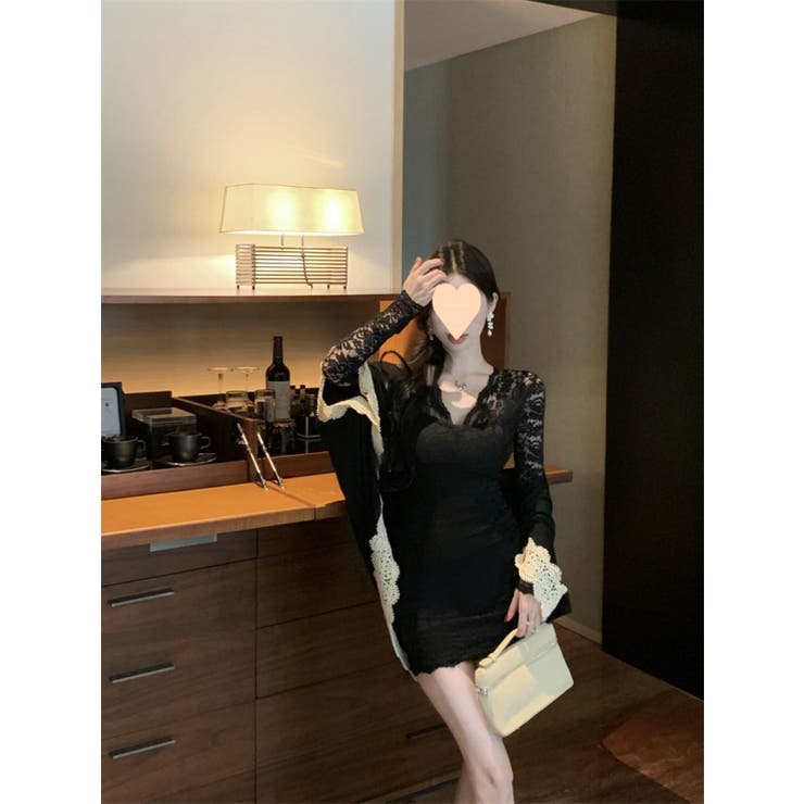 レースミニワンピース/Vネック/肩袖シースルー | LETee | 詳細画像8 