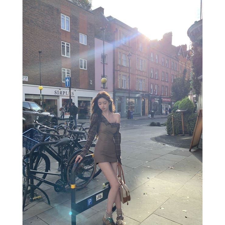 えり付きドッキングワンピース/オフショルダー/チェック使い | LETee | 詳細画像2 