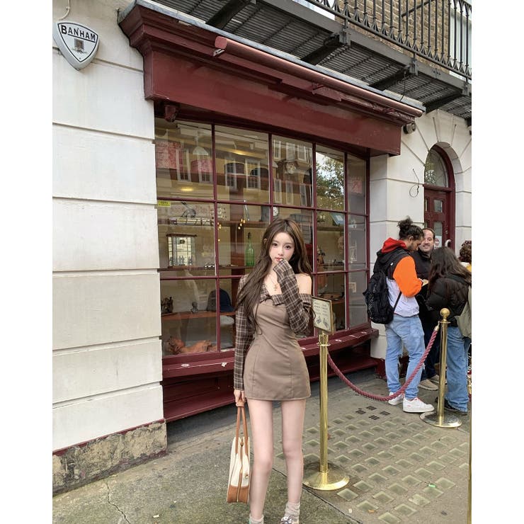 えり付きドッキングワンピース/オフショルダー/チェック使い | LETee | 詳細画像3 