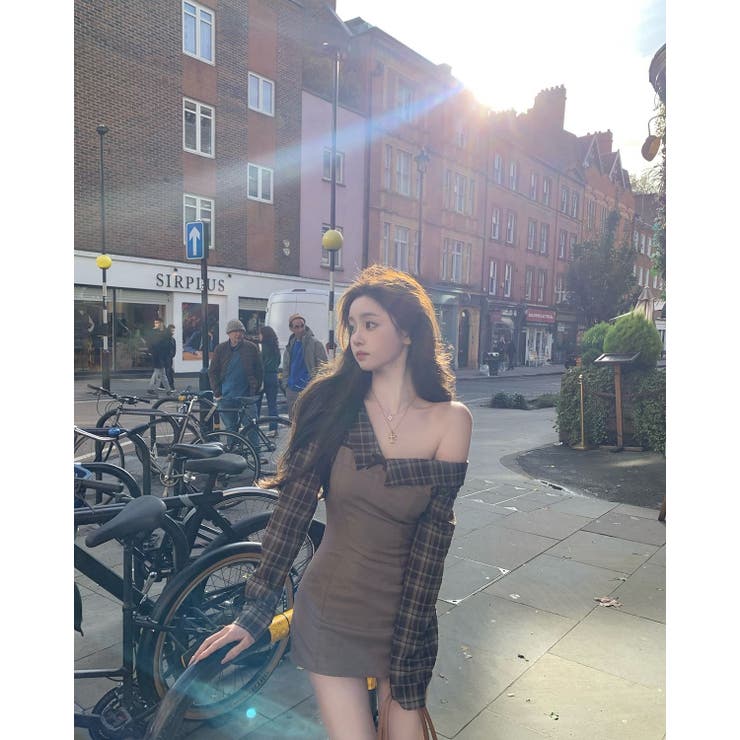 えり付きドッキングワンピース/オフショルダー/チェック使い | LETee | 詳細画像5 