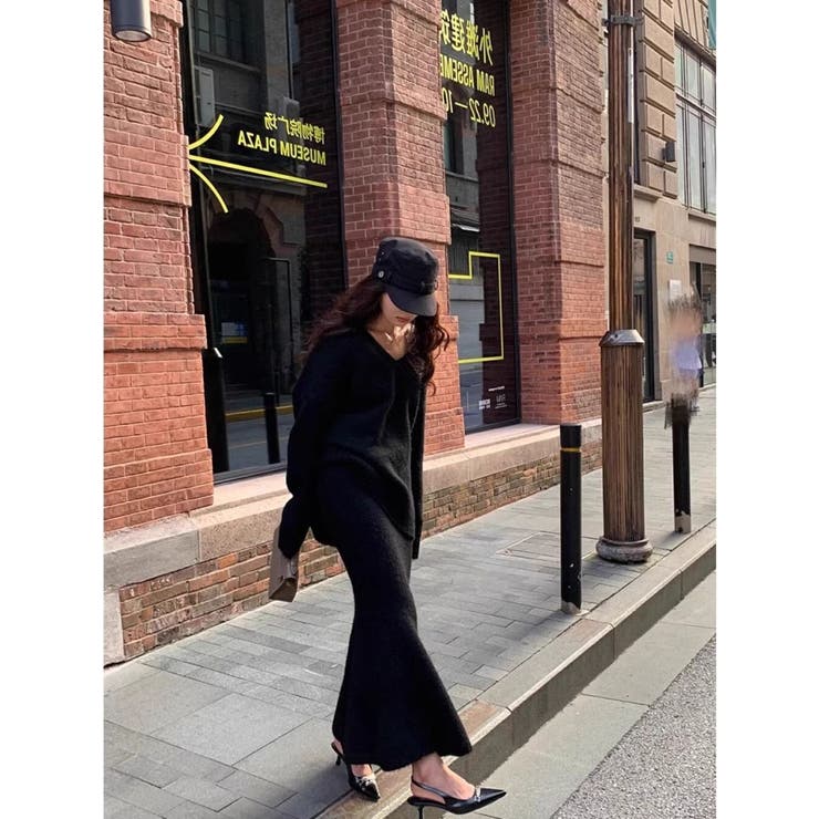 Ｖネックプルオーバー＆マーメイドスカート ニットスーツ | LETee | 詳細画像9 