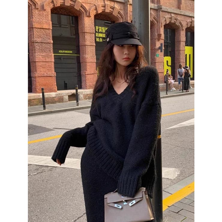 Ｖネックプルオーバー＆マーメイドスカート ニットスーツ | LETee | 詳細画像10 