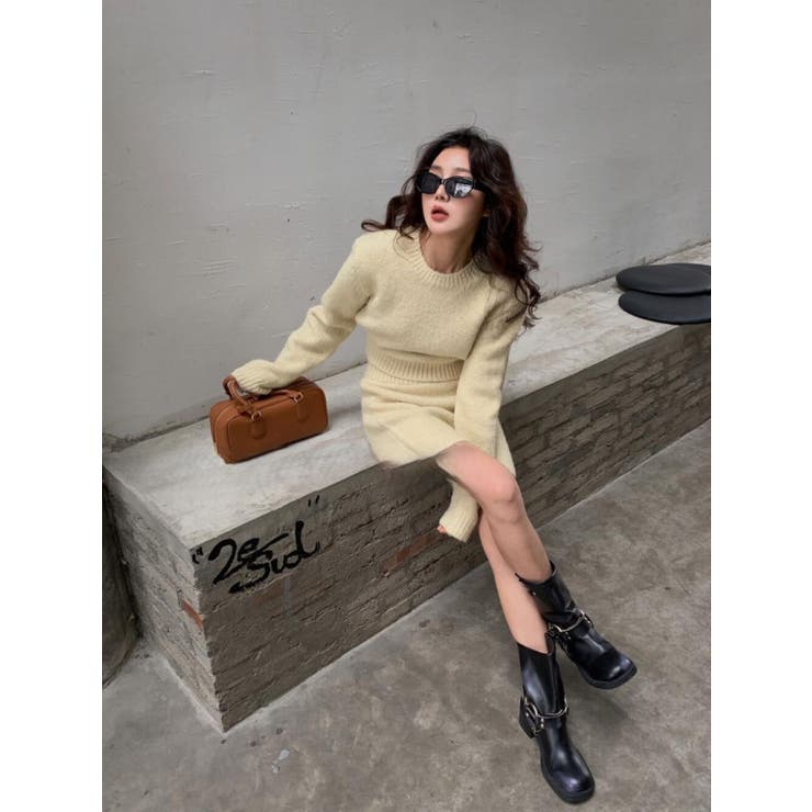 クルーネックプルオーバー＆タイトミニスカート ニットスーツ | LETee | 詳細画像5 