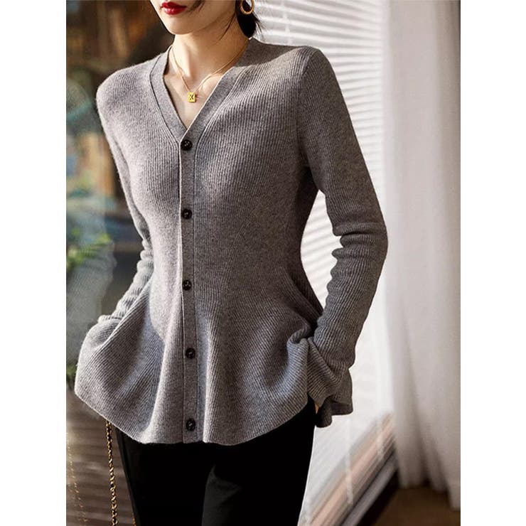 GREY | ペプラムカーディガン/Vネックカーデ/ニット/スソフリル | LETee