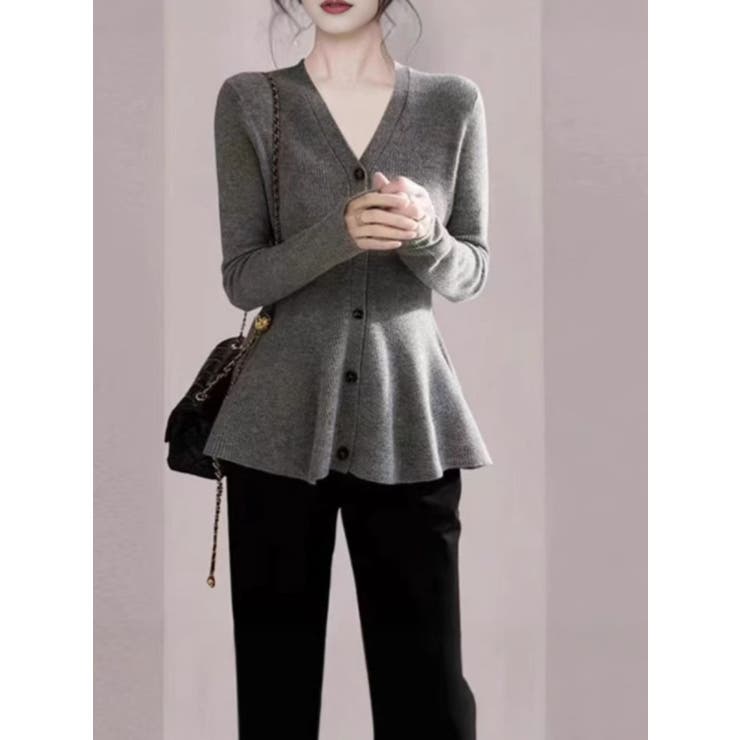 ペプラムカーディガン/Vネックカーデ/ニット/スソフリル | LETee | 詳細画像6 