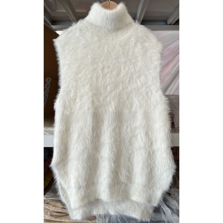 WHITE | フェザーニットタートルネックプルオーバー/ノースリーブ/ベスト使い | LETee