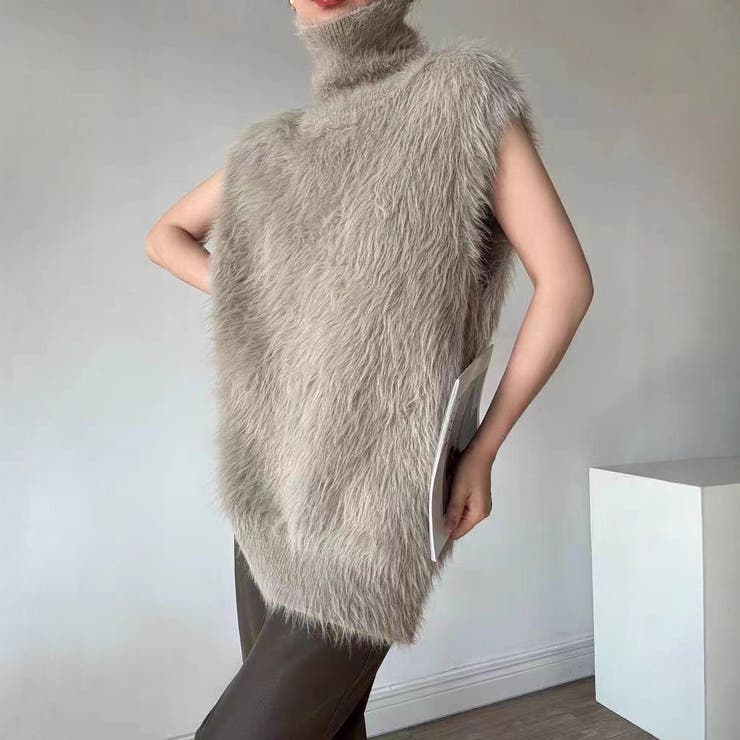 BEIGE | フェザーニットタートルネックプルオーバー/ノースリーブ/ベスト使い | LETee