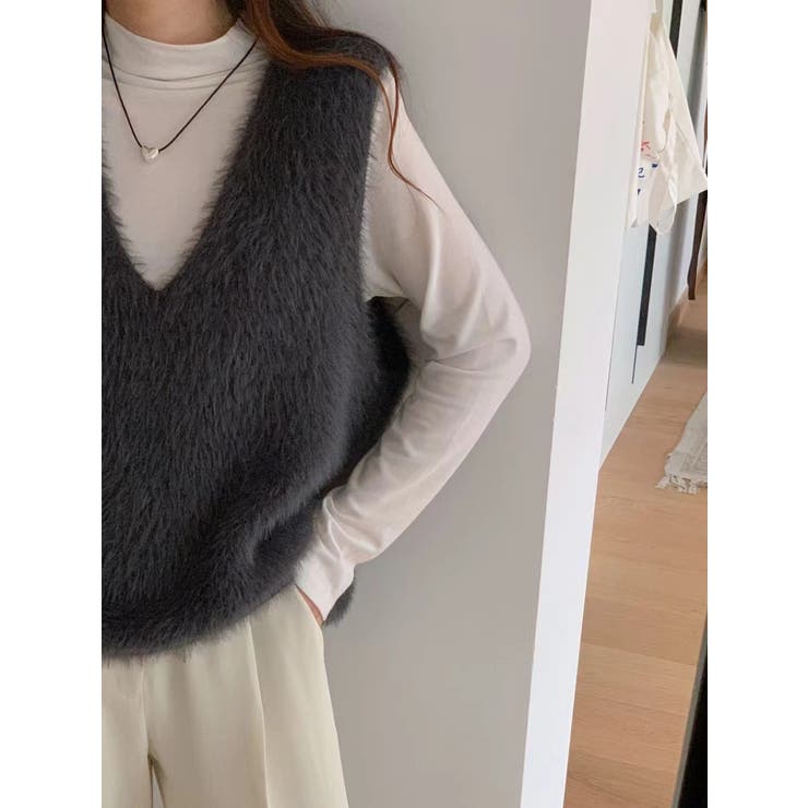 フェザーニットVネックベスト/レイヤードコーデ | LETee | 詳細画像3 