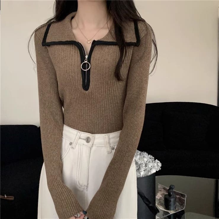 ハーフジップえりつきニットプルオーバー/リングスライダー/トリミングカラー | LETee | 詳細画像4 