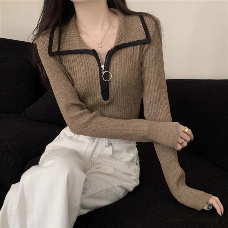 ハーフジップえりつきニットプルオーバー/リングスライダー/トリミングカラー | LETee | 詳細画像6 