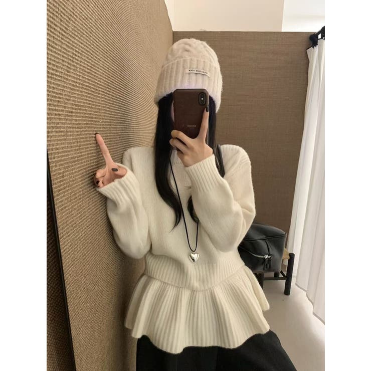 WHITE | ボートネックニットプルオーバー/取り外しペプラム付 | LETee